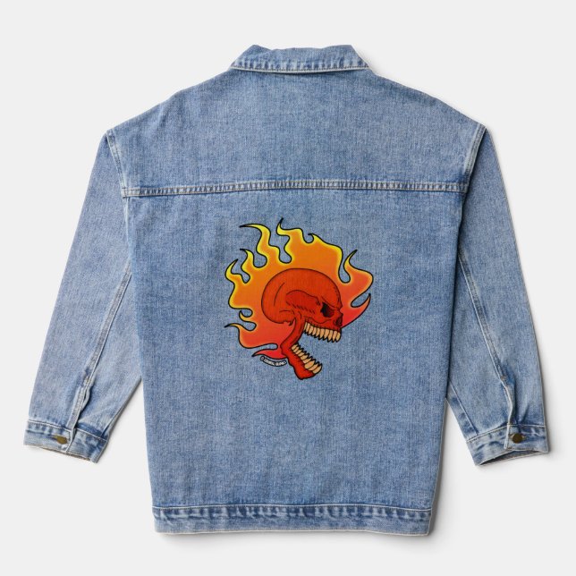 Flaming Skull Screwball Graphics Denim Jacket (Back)