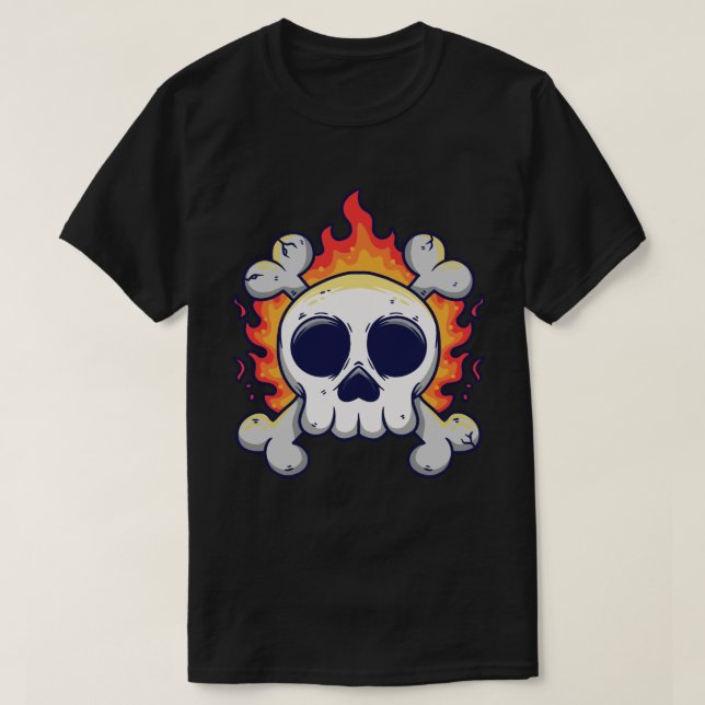 Flaming Skull with Crossed Bones T-Shirt (Design Front)