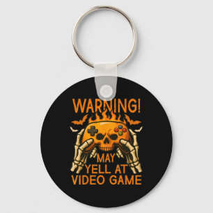 Flaming Skull With Hands Controller Halloween Game Key Ring