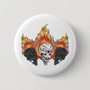 Flaming Skulls 6 Cm Round Badge