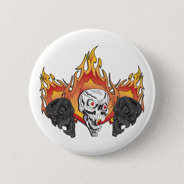 Flaming Skulls 6 Cm Round Badge (Front)