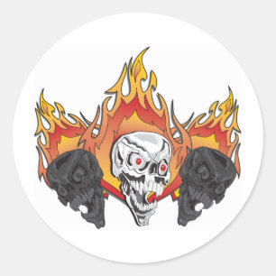 Flaming Skulls Classic Round Sticker