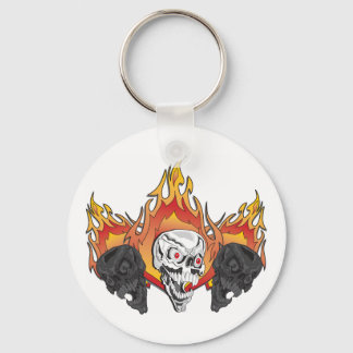 Flaming Skulls Key Ring