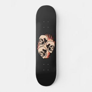 Flaming Skulls on Fire Gothic Trendy Cool Black Skateboard