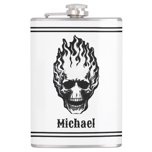 Flaming Skulls Personalised Hip Flask (Front)