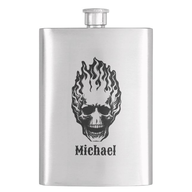 Flaming Skulls Personalised Hip Flask (Front)
