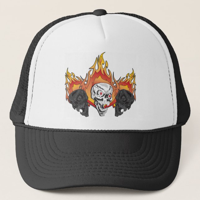 Flaming Skulls Trucker Hat (Front)