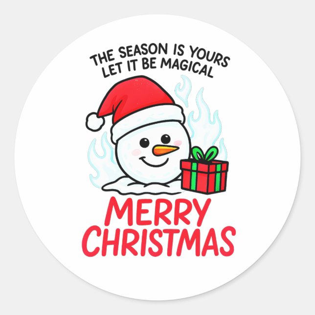 Flaming Snowman Christmas Festive Vinyl Decal Classic Round Sticker (Front)