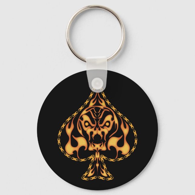 Flaming Spade Skull Key Ring (Front)