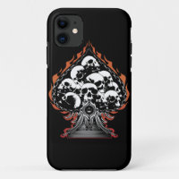 Flaming Spade with Skulls