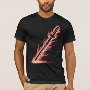 Flaming Sword Tee Fire Blade Graphic Shirt