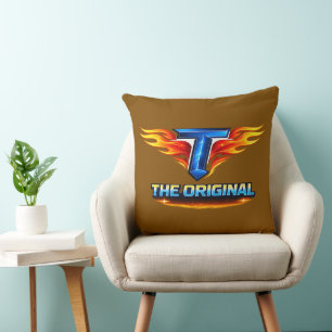 Flaming T The Original Fire Graphic Throw Pillow 2