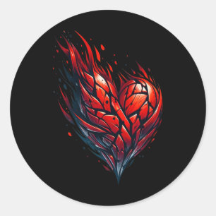 Flaming Valentine Red Heart On Fire  Classic Round Sticker
