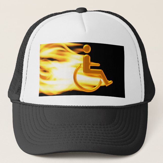 Flaming Wheel Chair Trucker Hat (Front)