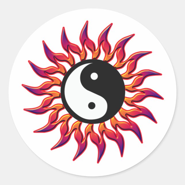Flaming Yin Yang Sun Classic Round Sticker (Front)