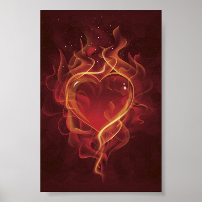 FlamingHeart fire dark red love flames heart shape Poster (Front)