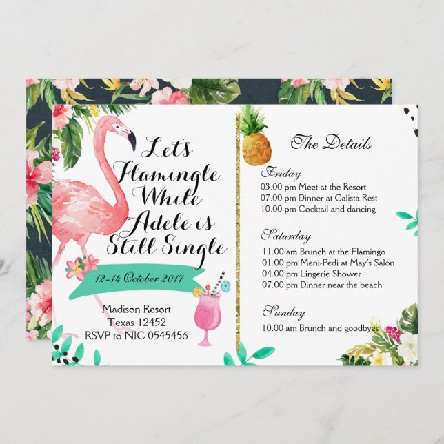 Flamingle Bachelorette Weekend Itinerary Invite (Front/Back)