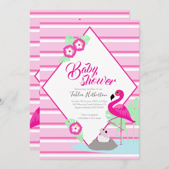 Flamingle flamingo baby shower pink invitations (Front/Back)