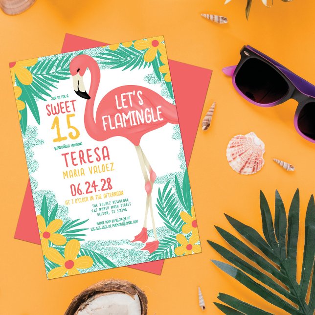 Flamingle Flamingo Tropical Floral Quinceañera Invitation (Creator Uploaded)