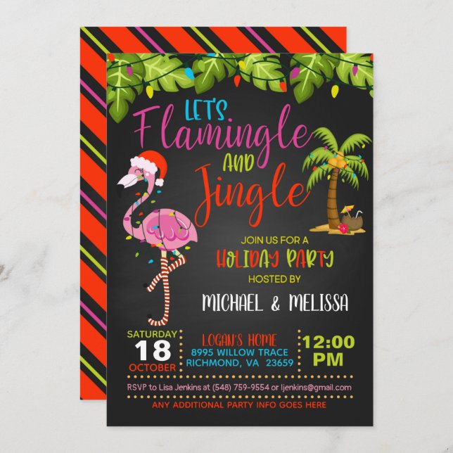 Flamingle & Jingle Holiday Party Invitation - Bl (Front/Back)