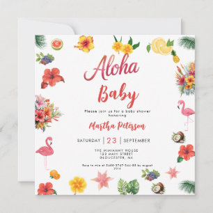Flamingle Luau Floral Tropical Summer Baby Shower Invitation