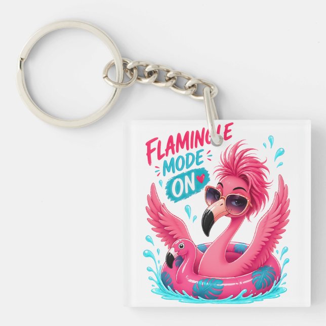 Flamingle Mode On Pink Flamingo Pool Float Summer  Key Ring (Front)