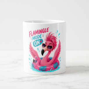 Flamingle Mode On Pink Flamingo Pool Float Summer Large Coffee Mug