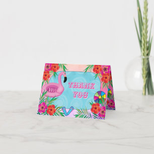 Flamingle Pink Floral Birthday Party Thank You Card