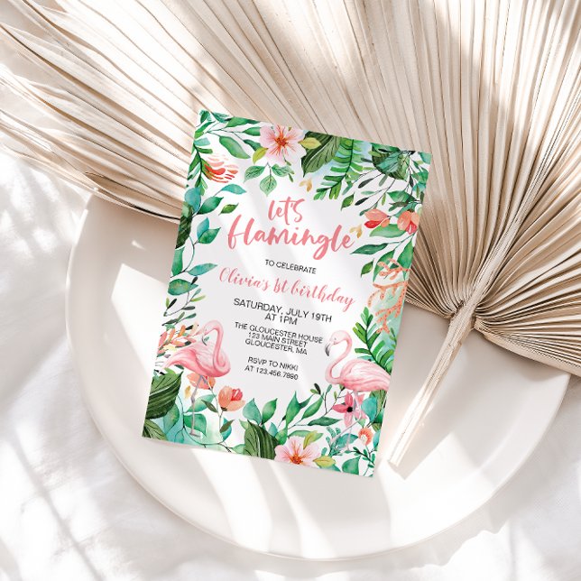 Flamingle Tropical first birthday flamingo Invitat Invitation (Creator Uploaded)