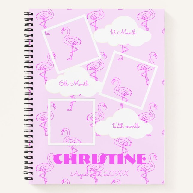 Flamingo 1st birthday Baby Milestone Notebook (Front)