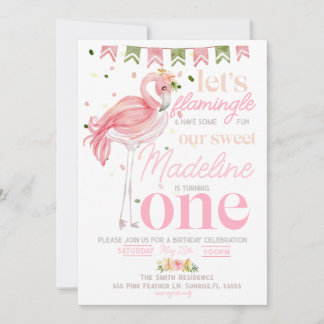 Flamingo 1st Birthday Invitation Let's Flamingle