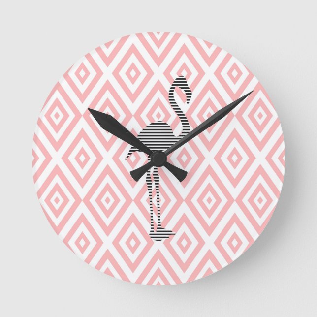 Flamingo - abstract geometric pattern - pink. round clock (Front)