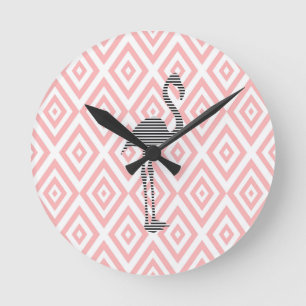 Flamingo - abstract geometric pattern - pink. round clock