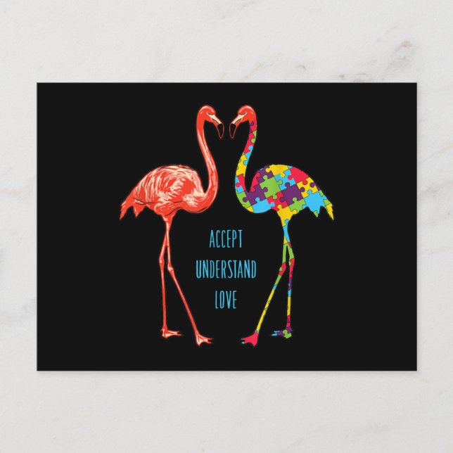 Flamingo | Accept Understand Love Autism Flamingo Announcement Postcard (Front)