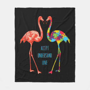 Flamingo Accept Understand Love Autism Flamingo Fleece Blanket