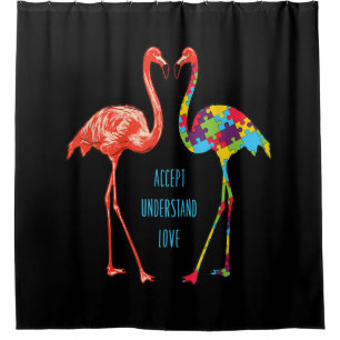 Flamingo Accept Understand Love Autism Flamingo Shower Curtain