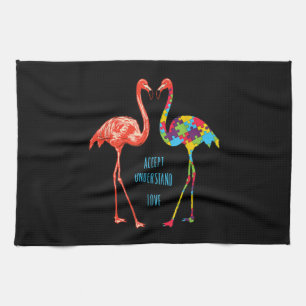Flamingo Accept Understand Love Autism Flamingo Tea Towel