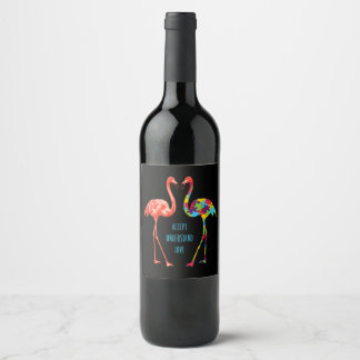 Flamingo | Accept Understand Love Autism Flamingo Wine Label