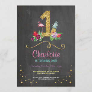 Flamingo Aloha First 1 1st Birthday Party Invite