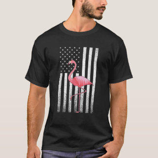 Flamingo American Flag 4th of July T-Shirt