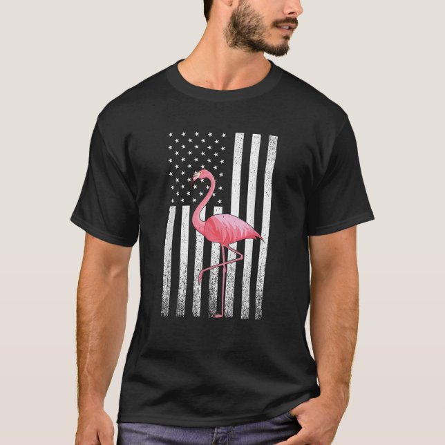 Flamingo American Flag 4th of July  T-Shirt (Front)