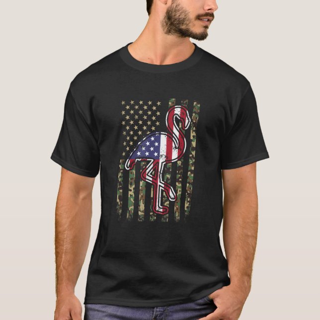 Flamingo American Flag Camo Patriotic 4th Of July  T-Shirt (Front)