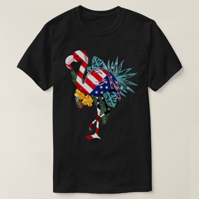 Flamingo American Flag Flamerica Patriotic 4th of  T-Shirt (Design Front)
