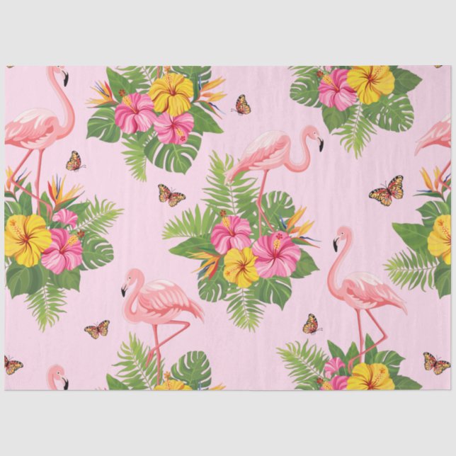 Flamingo and Butterflies 1 Tissue Paper (Front)