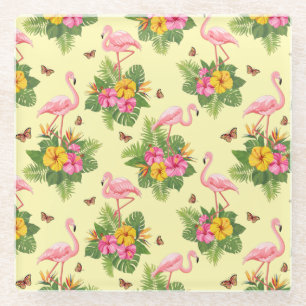 Flamingo and Butterflies 2 Glass Coaster