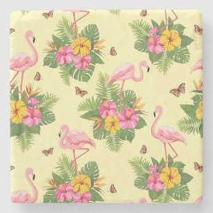 Flamingo and Butterflies 2 Stone Coaster