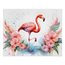 Flamingo and Flowers Poster