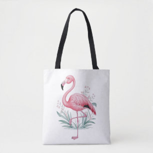 Flamingo and Flowers Tote Bag