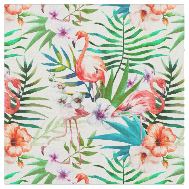 Flamingo and Hibiscus Fabric (Close Up)