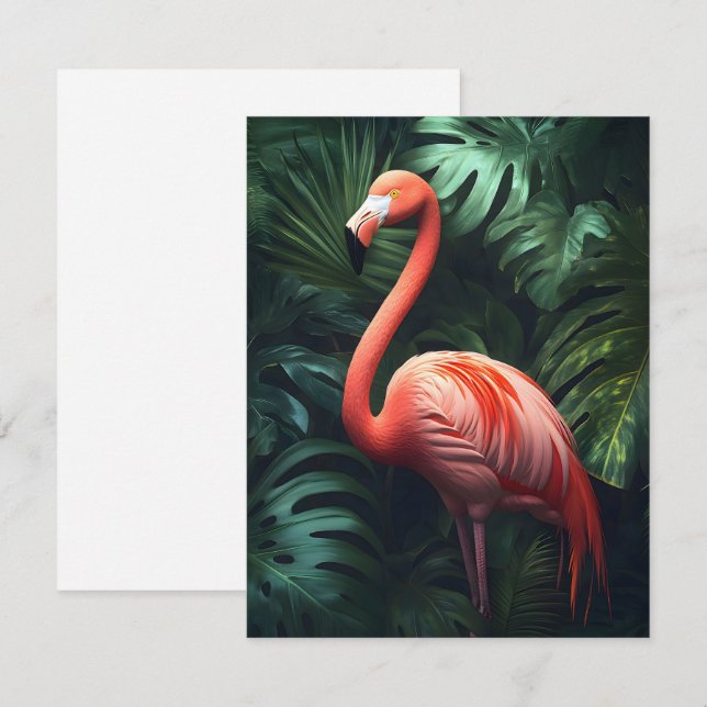 Flamingo and Jungle Leaves Card (Front/Back)